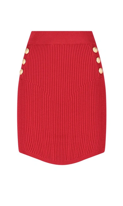 Balmain Short Knit Skirt With Double-buttoned Fastening In Rot