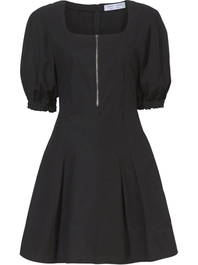 Proenza Schouler White Label Puff Sleeve Half Zip Cotton & Linen Dress In Black