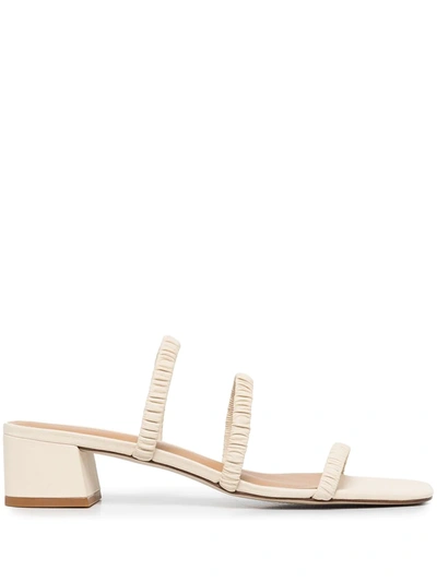 Reformation Assunta Ruched Leather Mules In Neutrals