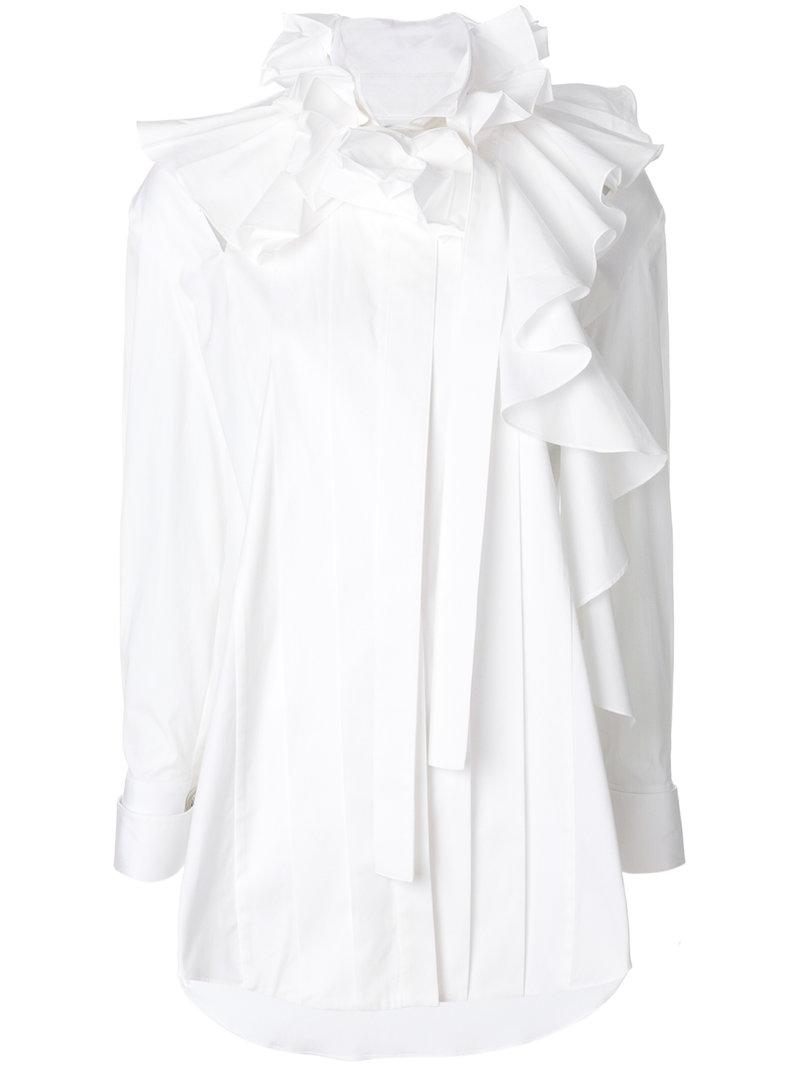 Monse Cold-shoulder Ruffled Cotton-blend Poplin Shirt In White | ModeSens