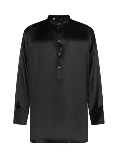 Dolce & Gabbana Long-sleeve Silk Longline Shirt In Nero