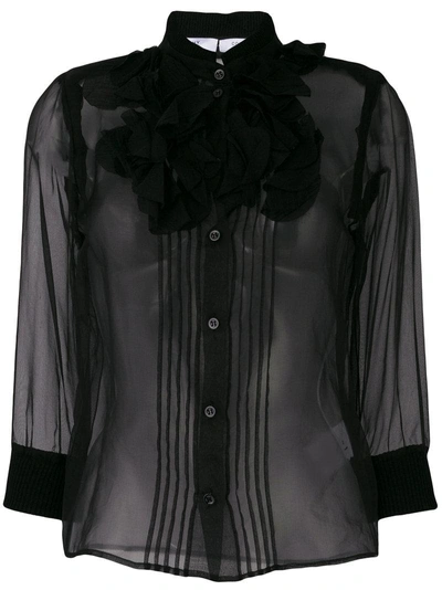 Givenchy Sheer Ruffle Placket Blouse In Black