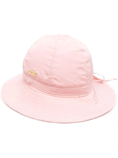 Gcds Tie-fastening Wide-brim Cloche Hat In Pink