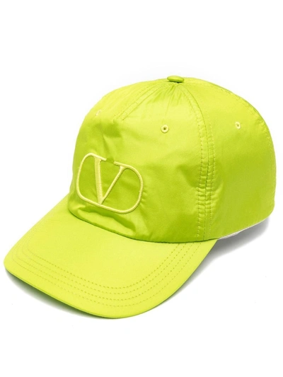 Valentino Garavani Vlogo Embroidered Silk Baseball Cap In Lime
