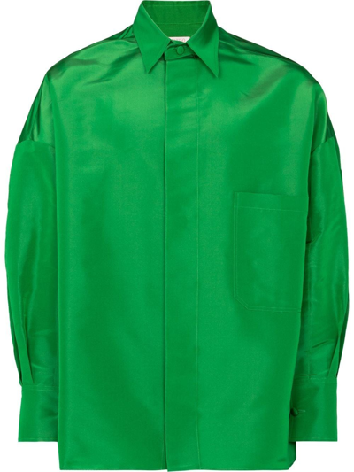 Valentino Long-sleeve Silk Shirt In Green