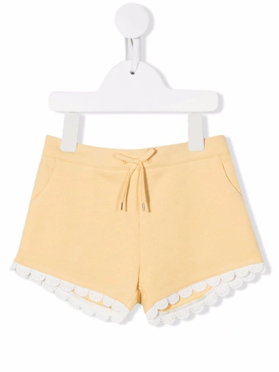 Chloé Kids' Scallop Detail Shorts Yellow In Beige