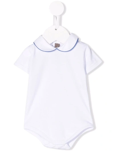 Little Bear Babies' Stripe-detail Short-sleeve Bodysuit In Bianco-azzuro