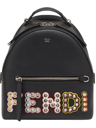Fendi Nero Studded Logo Leather Backpack