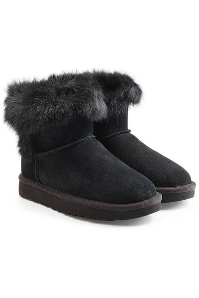 Ugg Milla Suede Ankle Boots With Shearling In Black | ModeSens