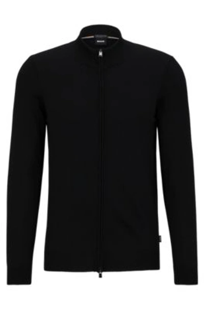 Hugo Boss Virgin-wool Cardigan In A Regular Fit In Black