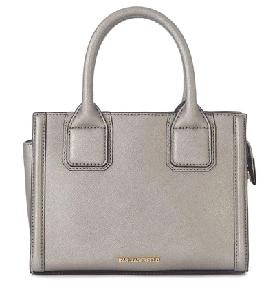 Karl Lagerfeld Klassic Metal Saffiano Leather Handbag In Argento