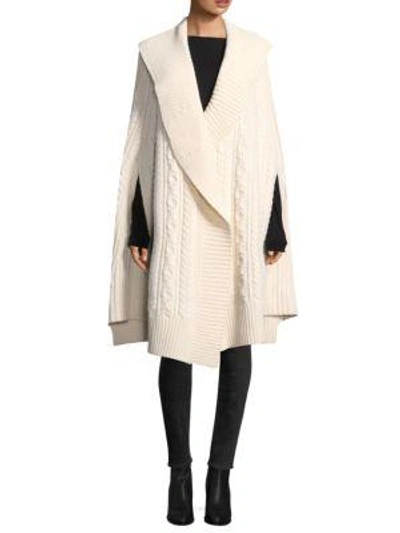 Burberry Cable Knit Wool & Cashmere Poncho In Natural White
