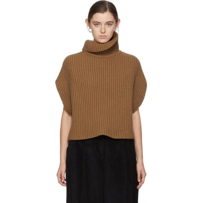 Jil Sander Brown Ribbed Turtleneck Cape