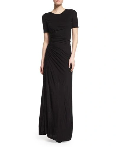 A.l.c Laila Short-sleeve Ruched Maxi Dress, Black In Dark Heather Grey