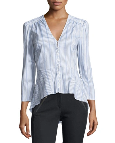 Veronica Beard Pismo Striped Peplum Shirt In White/blue