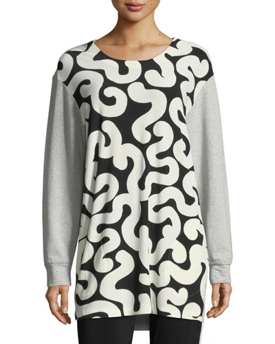 Norma Kamali Boyfriend Sweatshirt Combo Top In Gray Pattern