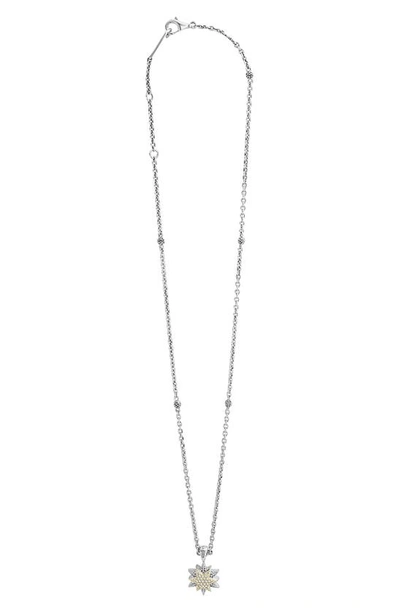 Lagos 18k Gold & Sterling Silver North Star Diamond Small Pendant Necklace, 16