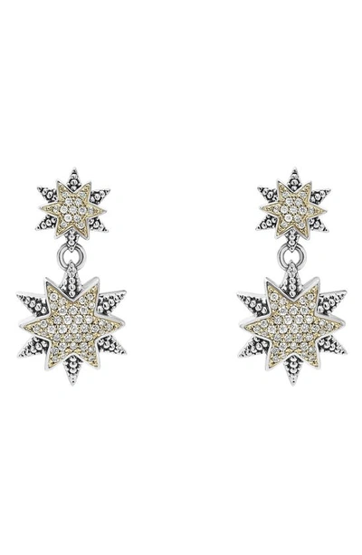 Lagos 18k Gold & Sterling Silver North Star Diamond Double Drop Earrings In White/silver