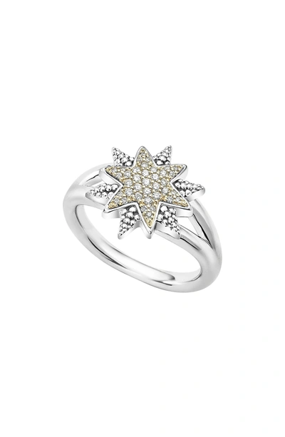 Lagos Sterling Silver & 18k Gold Star Ring With Diamonds In White/silver