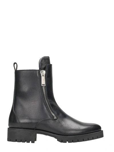 Dsquared2 Zip Up Black Leather Ankle Boots In Black