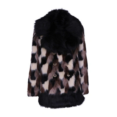 Marc Jacobs Faux Fur Coat In Black + Multi