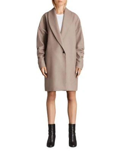 Allsaints Kenzie Ruched Coat In Dune Brown ModeSens