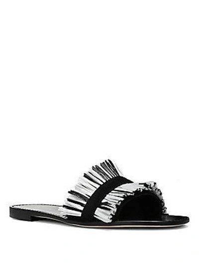 Diane Von Furstenberg Eilat Leather Slides In Black/ White
