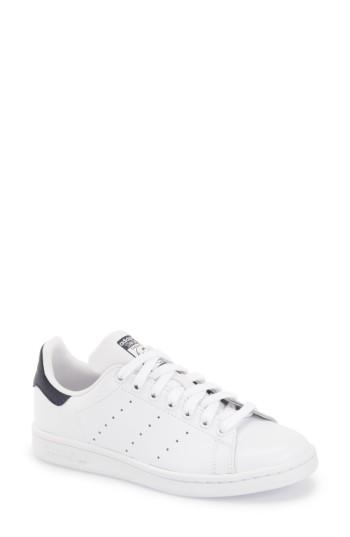 adidas originals white and navy stan smith sneakers
