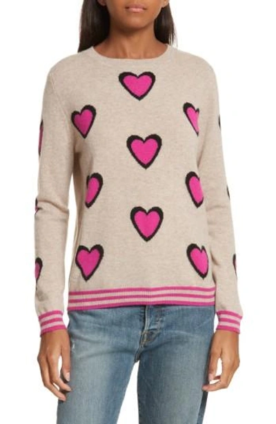 Chinti & Parker Heart Burst Cashmere Sweater In Oatmeal/ Black/ Fuchsia