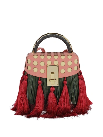 The Volon Fringe Detail Box Shoulder Bag In Rosso-verde-rosa