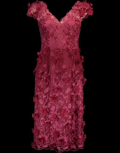 Marchesa Notte Red V Neck 3d Petal Sheath Cocktail Dress | ModeSens
