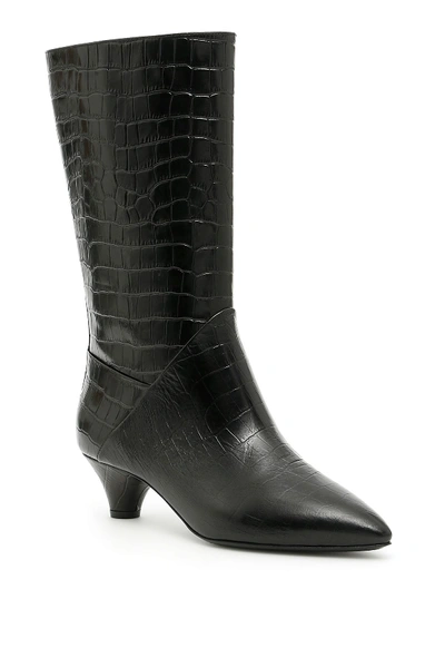Marni Printed Leather Boots In Black|nero
