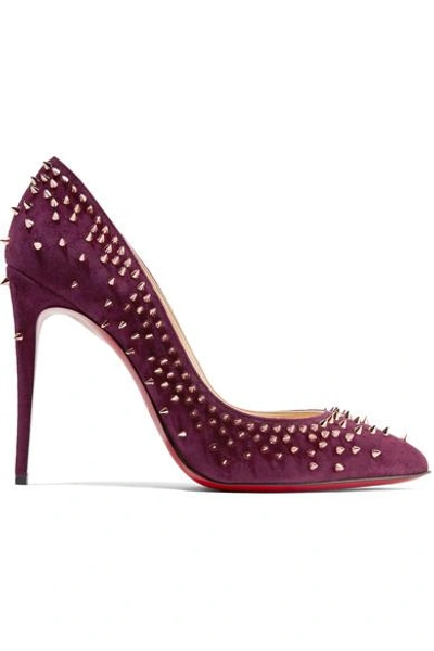 Christian Louboutin Escarpic 100 Spiked Suede Pumps In Plum