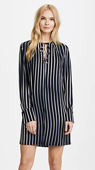 Diane Von Furstenberg Striped Long-sleeve Keyhole Dress In Whiston Black