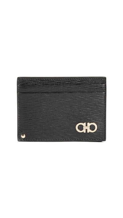 Ferragamo Men's Revival Gancini Leather Card Case With Flip-out Id Window, Black In Wegner Grey/ Tabacco/ Nero
