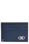Ferragamo Revival Leather Card Case In Fjord Blue