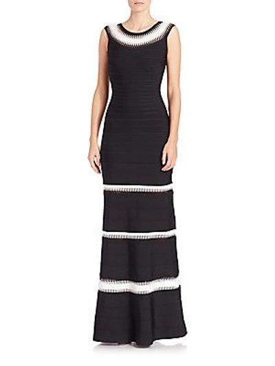 Herve Leger Braided-inset Bandage Gown In Black Combo
