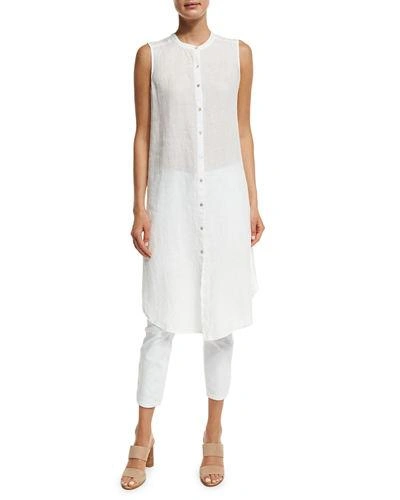 Eileen Fisher Sleeveless Mandarin-collar Linen Tunic, Plus Size In White