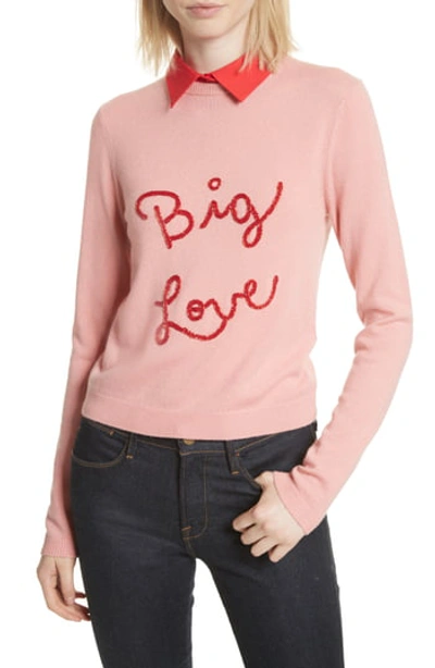 Alice And Olivia Dia Big Love Collared Stretch-cashmere Sweater In Millennial Pink/ Apple