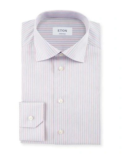 Eton Contemporary-fit Striped Dress Shirt, Coral/light Blue