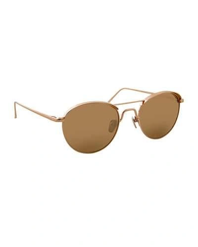 Linda Farrow Round Titanium Sunglasses, Rose Gold