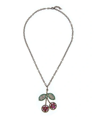 Siena Lasker Ruby Cherry Pendant Necklace With Emeralds & Diamonds