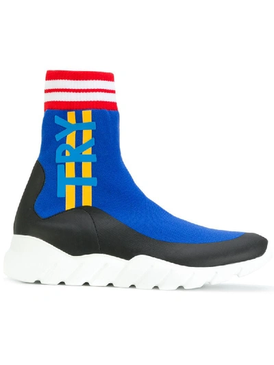 Fendi Knitted Sock Sneakers In Blue