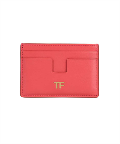 Tom Ford Leather Card Holder In Pink