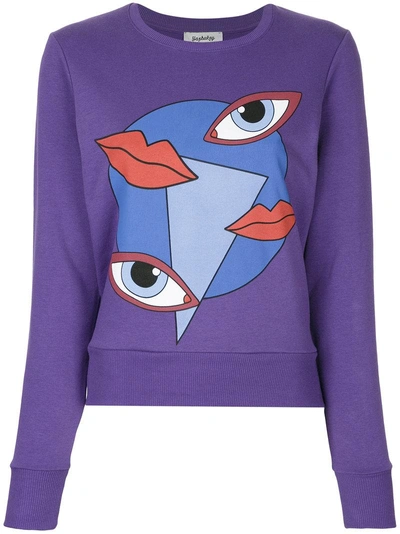 Yazbukey Lips And Eyes Graphic Print Sweatshirt - Purple