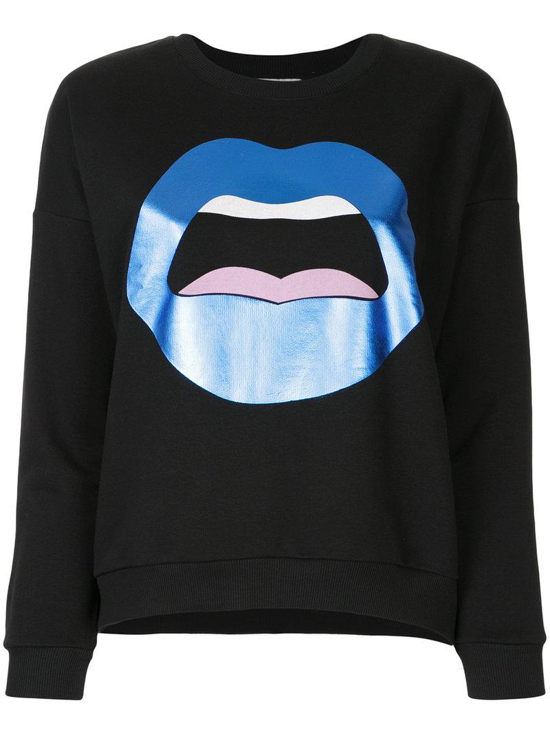 Yazbukey Metallic Lips Graphic Print Sweatshirt | ModeSens
