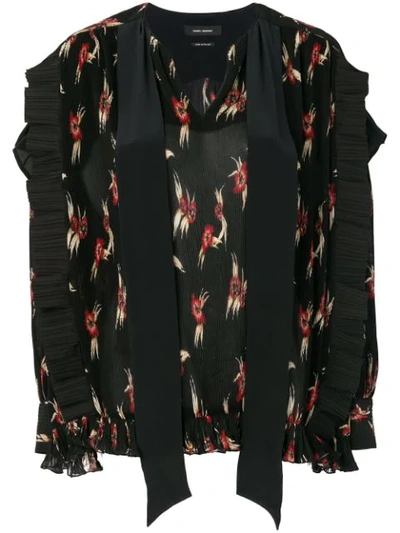 Isabel Marant Wave Floral-printed Pleated Blouse In Black