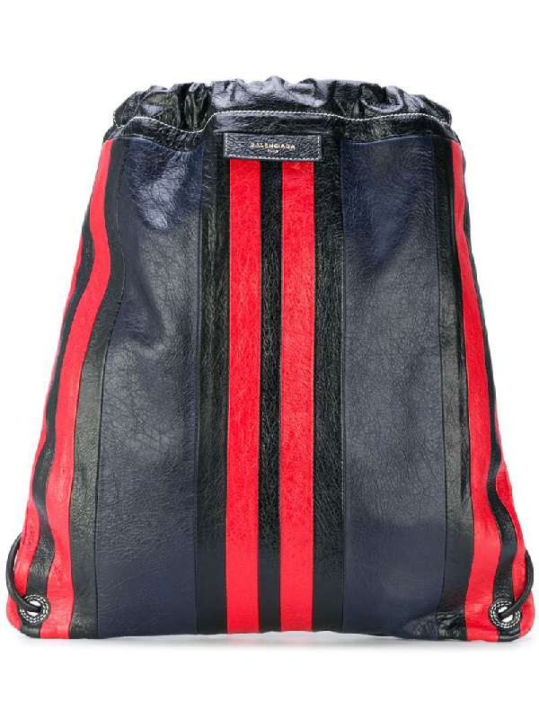 Balenciaga Arena Lock Striped Creased-leather Backpack In Blue | ModeSens