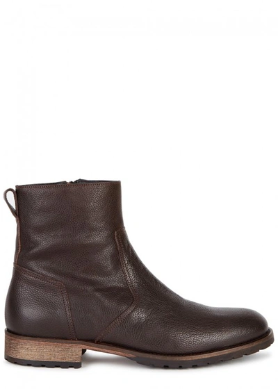 Belstaff Attwell Dark Brown Grained Leather Ankle Boots | ModeSens