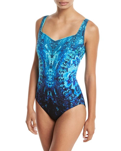 Gottex Emerald Isle Shaped Square-neck One-piece Swimsuit In Blue